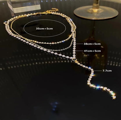 Lasso Necklace for Woman Gold And Pearl Lasso Necklace Exquisite Waterproof Adjustable Y Shaped Sun Necklaces Layered Pearl Lariat Necklaces Jewelry - color: gold2