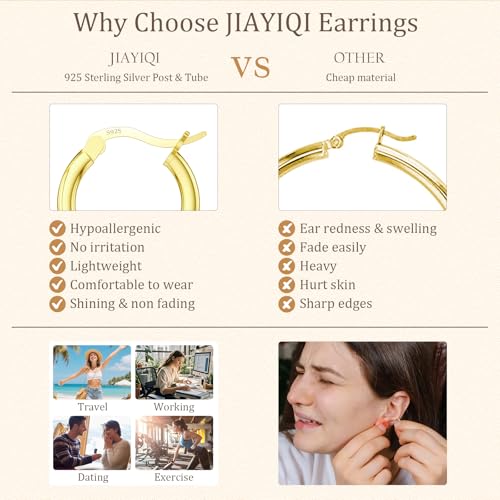 JIAYIQI Sterling Silver Hoop Earrings 18K White Gold Plated Silver Circle Endless Earrings Hoops Jewelry Lightweight Hoop Earring for Women Diameter 10,14,16,18,20,25,30,35,40,50,60mm - style: Gold-30mm