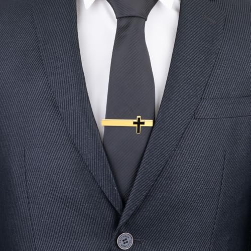 Tie Clips for Men Classic Tie Clip Set Necktie Tie Bar Clips jewelry Box Gift - color: yellow