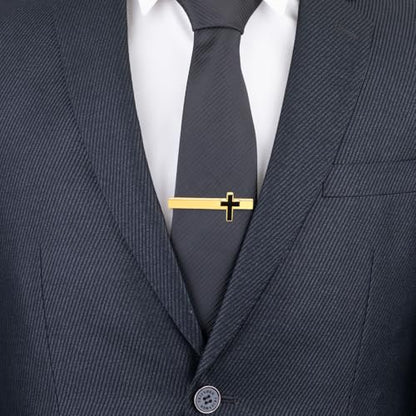 Tie Clips for Men Classic Tie Clip Set Necktie Tie Bar Clips jewelry Box Gift - color: yellow
