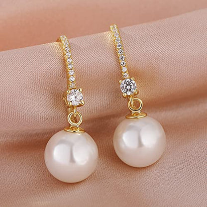 Jiamiaoi Pearl Dangle Earrings 925 Sterling Silver Pearl Earrings for Women 10mm White/Black Pearls - color: A5-Yellow-10mm Pearl