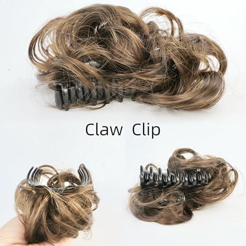 Brown Curly Messy Bun Wig Wavy Hair piece Easy Updo Extensions Claw Clips for Women Girls Natural Fake Wig Tie Headpiece - color: Light Brown