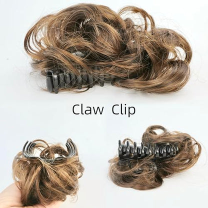Brown Curly Messy Bun Wig Wavy Hair piece Easy Updo Extensions Claw Clips for Women Girls Natural Fake Wig Tie Headpiece - color: Light Brown