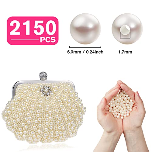 2150PCS Pearl Beads for Jewelry Making 6mm Jewelry Beads Bulk | Round Faux Pearls Beads with Holes for Bracelet Necklace Earrings Crafting - color: ivory(6mm)