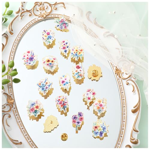 30/60 Pcs Cute Enamel Pins Bulk Plant Flower Animal Halloween Gothic Fall Pumpkin Cartoon Lapel Pin Brooches Jewelry Gift for Backpack Clothes Hats Accessories - style: Wild Flower