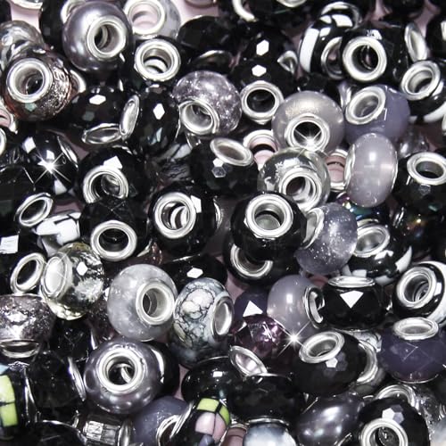 60 Pieces Large Hole Beads Spacer Bead Black Assorted European Craft Big Beads Large Hole Lampwork Murano Fairy Wand Garden Bead for DIY Pens Charms Bracelet Necklace Keychain Jewelry Making Supplies - color: Black, size: 60 Pcs