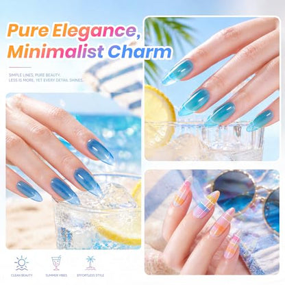 Beetles Neon Gel Nail Polish Set, 9ML 6 Colors Specials Jelly Gel | Sheer Gel Nail Kit with Sticker Nail Accessories Soak Off UV Salon DIY at Home Manicure Gift for Women - color: Sunstripe