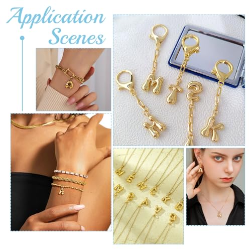 WADORN 26Pcs 18K Gold Plated A-Z Alphabet Letter Charms for Jewelry Making, Chunky Initial Letters Pendants with Loop, Bubble Slide Alphabet Charms for Bracelet Necklace Earrings Choker Crafts Making - color: Gold