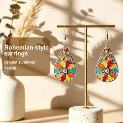 Colorful Green Teardrop Earrings for Women - Bohemian Style Enamel Dangle Earrings Lightweight Fashion Jewelry for Daily/Wedding/Party - color: yellow red blue