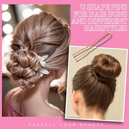 Teenitor 300pcs Bobby Pins Rose Gold Hair, 100 Bobby Pins 100 Hair Pins for Women 100 Hair Bands Kit, Hair Pins for Buns 2" 2.36" 2.75" Rose Gold - color: Rose Gold
