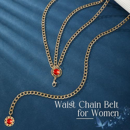 Chain Belt for Women Fashion Multilayer Metal Waist Chain Dress Belt Adjustable - size: Fit Waist Up to 53'', style: Gold-B