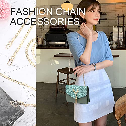 CooBigo 47" Purse Chain Strap Metal Shoulder Crossbody Bag Chain with Metal Buckles, Flat Chain Strap for Purse Handbag - color: 2pcs Gold