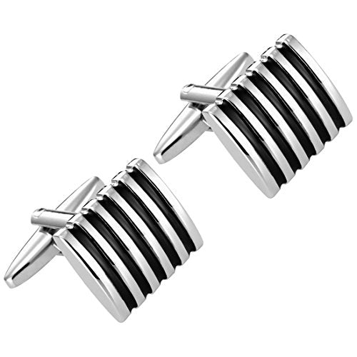 Urban Jewelry Mens Stainless Steel Nautical Knot Cufflinks Formal Wear | Nautical Cufflinks Stainless Steel Rust Resistant Finish Formal Wear Essential Business Style Essential Design - color: Black Enamel Striped