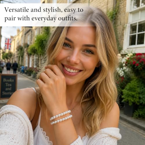 30 PCS Pearl Bracelets for Women, Stretch Bridesmaid Faux Pearl Beaded Bracelets Set, Bulk Wedding Bridal Party Favor Jewelry Gifts(White) - color: 30 White