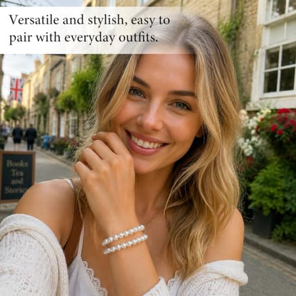 30 PCS Pearl Bracelets for Women, Stretch Bridesmaid Faux Pearl Beaded Bracelets Set, Bulk Wedding Bridal Party Favor Jewelry Gifts(White) - color: 30 White
