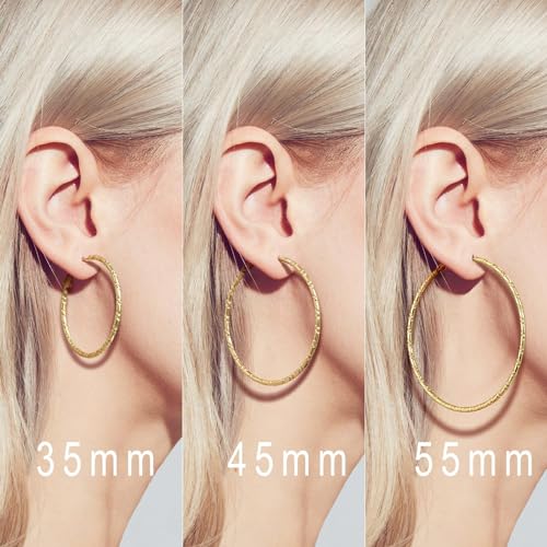 SPOINT Gold Hoop Earrings for Women 14K Gold Hoop Earrings for Women | 14K Gold Earrings for Women Lightweight Large Gold Hoop Earrings Hypoallergenic Gold Hoops Earring for Women 35/45/55mm