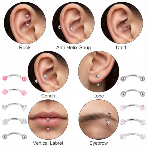 10PCS Eyebrow Piercing, 18G Snake Eyes Piercing Jewelry Tongue, Curved Barbell Eyebrow Rings, for Piercings on The Earlobe, Eyebrows, Lip and Tongue.
