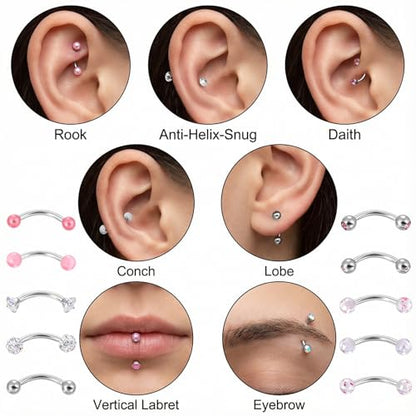 10PCS Eyebrow Piercing, 18G Snake Eyes Piercing Jewelry Tongue, Curved Barbell Eyebrow Rings, for Piercings on The Earlobe, Eyebrows, Lip and Tongue.