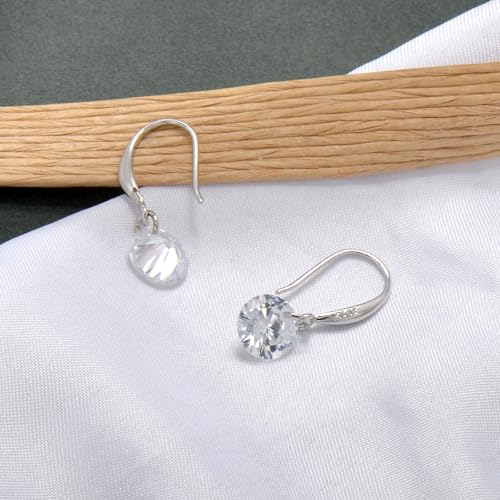 8 MM Cubic Zirconia Bare Diamond Cut Crystal Dangle Earrings for Women - color: Colorless