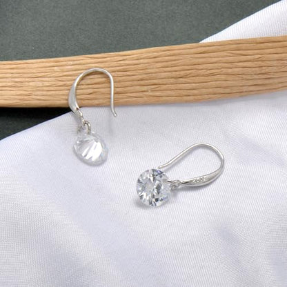 8 MM Cubic Zirconia Bare Diamond Cut Crystal Dangle Earrings for Women - color: Colorless