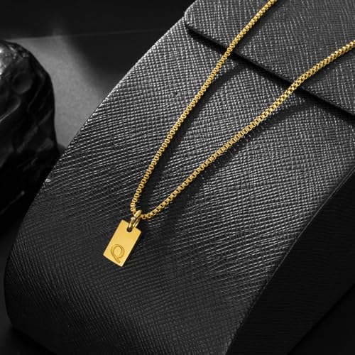 Gold Plated Square Initial Necklace Waterproof A-Z Letter Pendant on Thin Chain - Dainty, Stackable Jewelry for Women - color: Golden-H, size: F