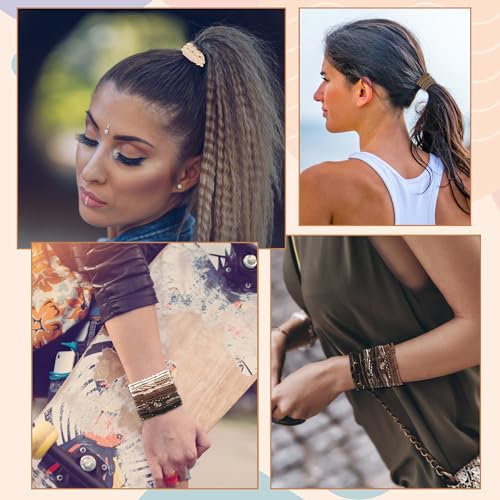 KANPRINCESS 20 PCS Boho Ponytail Holders - 4 Neutral Colors, 5 Styles Hair Bands & Bracelets for Women's Thick or Thin Hair, No Damage - color: Set9