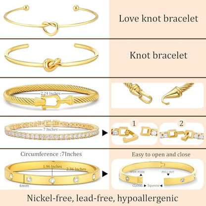 18 K Gold Plated Love Bangle Bracelet Stack Cuff Jewelry for Women Jewelry Set for Women Gift with Box - style: style1