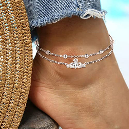 Anklet for Women S925 Sterling Silver Adjustable Foot Charm Ankle Bracelet Anklets Jewelry 9.5-10.5 Inches - color: 9# Claddagh Anklet
