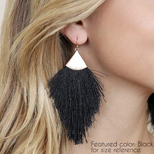 Bohemian Silky Thread Fan Fringe Tassel Statement Earrings - Lightweight Strand Feather Shape Dangles - color: Feather Fringe - Purple