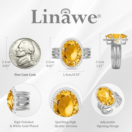 Linawe Costume Jewelry Adjustable Cocktail Ring for Women | Copper, Rhinestone, Cubic Zirconia, Oval, Fake Diamond, Crystal, Stone, Birthstone, Gemstone, Big, Chunky, Statement - color: White Champagne