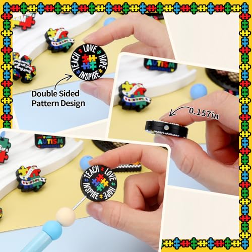 12pcs Autism Silicone Focal Beads for Pens | Focal Beads for Keychain Making,Pens,Bracelet,Necklace Crafts,Bulk Silicone Beads for DIY（Autism） - color: Autism