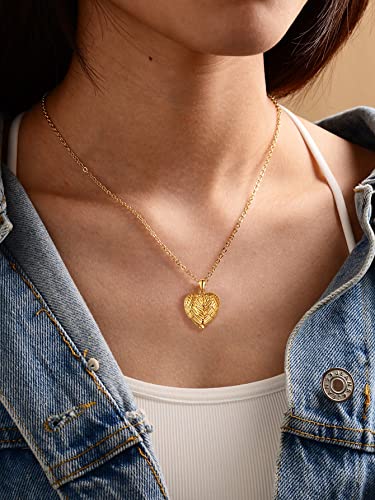 FindChic Locket Necklace for Women Custom Photo Memorial Gifts 4 Colors | Silver/Black/Rose Gold/Gold Plated Personalized for Loved Ones, Birthday Valentine's Day Keepsake - style: 02. Angel Wing 2-Gold