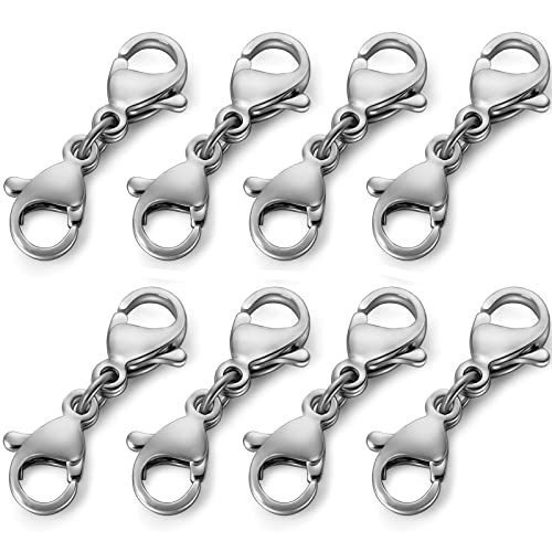 OHINGLT Double Lobster Clasp Necklace Extender Connector Bracelet Extension, Gold and Silver Lobster Claw Clasps for DIY Jewelry Making - color: 8pcs Silver, size: 1 Inch