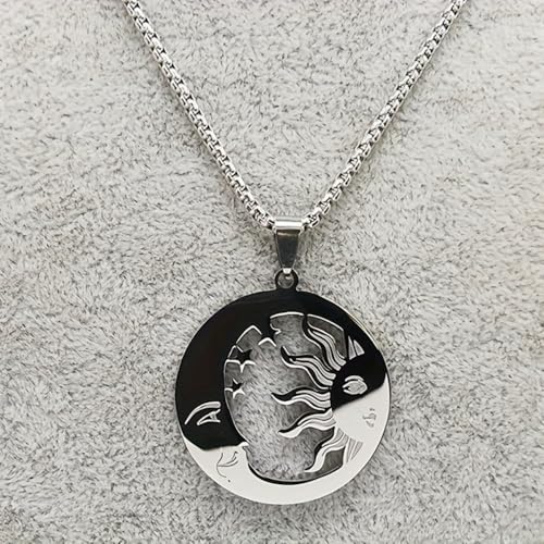Sun Moon Star Hollow Pendant Box Chain Necklace for Women | Hollow sun moon star design represents companionship, smooth polished, versatile daily jewelry for women - color: silvery