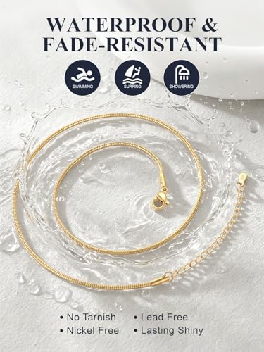 U7 Snake Necklace for Women 14K Gold Plated/Silver/Rose Gold/Black Chain Necklace Hypoallergenic, Stainless Steel Tiny Snake Chain Necklace 1/1.2/1.5/2MM, 14-30" Adjustable Minimalist Gift - color: k.Gold-1.5mm