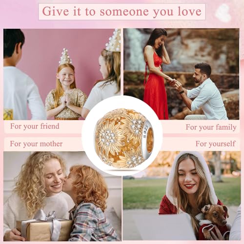 925 Sterling Silver Charms for Bracelets and Necklaces Beads Charms Jewelry Gift for Women - color: Sunflower Charm
