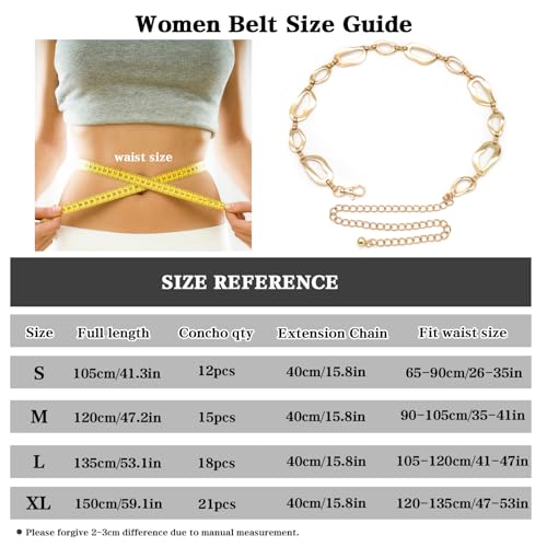 LIMHOO Women's Metal Waist Chain Belts Gold Silver Link Belt for Dresses - color: Square Gold, size: M: Length 120cm/47.2in