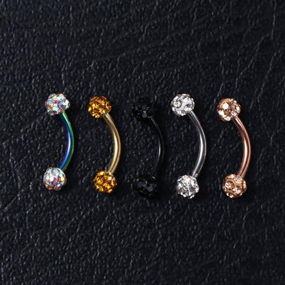 16G Stainless Steel Body Piercing Jewelry, Rhinestone Curved Barbell Eyebrow Rings, Curved Eyebrow Rings Button Ring - color: silver