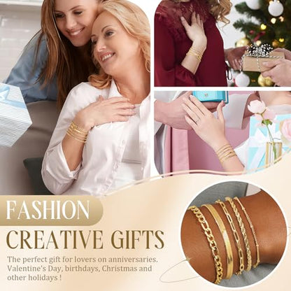 MOINSPIRE Bracelets for Women Non Tarnish, Dainty 18K Gold Plated Bracelets Stack Trendy Waterproof Stackable Bangles, Cuban Link Paperclip Chain Jewelry Set Fashion Accessories Gifts for Women - color: A3-Gold 5pc Bracelets