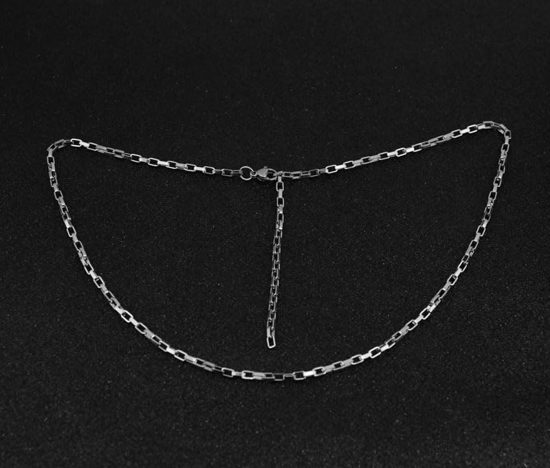 18K Gold Plated Minimalist Square Rolo Link Chain Necklace for Women, Polished Silver Tone Geometric Box Chain Choker, Adjustable Dainty Layering Jewelry, Versatile Stackable Necklace for Everyday Office or Casual Wear