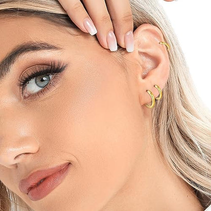 3 Pairs 925 Sterling Silver Hoop Earrings 14K White Gold Plated Small Silver Hoops Cartilage Huggie Earrings for Women Men - color: K-Gold 6/8/10mm