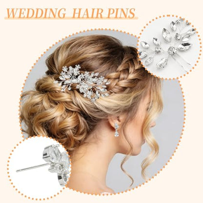 6 Pieces Crystal Bride Hair Accessories and Earrings.Sliver Wedding Hair Pins with Rhinestones for Bride Bridesmaids Women Girls. - color: Style5