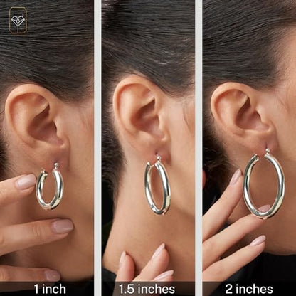 925 Sterling Silver Chunky Hoop Earrings for Women | Hypoallergenic Hollow Round Sterling Silver Hoop Earrings | Lightweight Thick Silver Earrings Hoops by MAX + STONE - style: Polished Chunky Hoop | 2 Inches