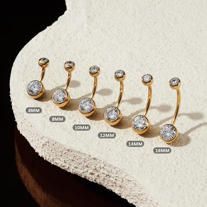 1PC/2PC/3PC G23 Titanium Belly Button Rings 14G 1.6MM Round Cubic Zirconia Belly Rings 6 Sizes of Length to Choose Navel Barbell Belly Piercing Jewelry for Women Men - color: Gold
