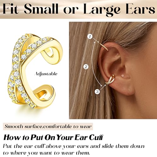 12Pcs Ear Cuff Earrings for Women Non Piercing 14K Gold Plated Ear Cuffs Non Pierced Clip on Cartilage Earring Adjustable Fake Earrings - color: 14 K Gold Ear Cuffs