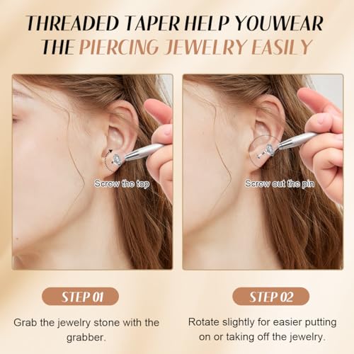 Piercing Taper Ball Grabber Tool 14G/16G/18G/20G Stainless Steel Piercing Taper Tool - style: External Thread(14G 16G 18G 20G) +Ball Grabber Tool