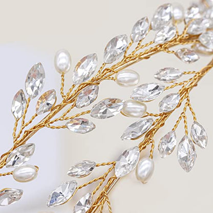 Oriamour Bridal Crystal Headbands Double Layer Wedding Headdress Gold Wedding Headpieces For Women (Gold) - color: Gold