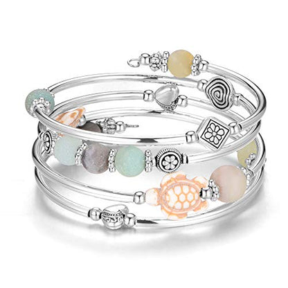 BULINLIN Layered Wrap Bangle Turquoise Bracelet - Bead Bracelet with Natural Agate Stone, Gifts For Women - color: 17-Amazon Green turtle bracelet