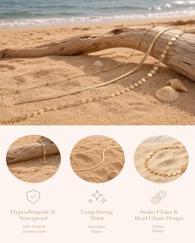 Hypoallergenic Waterproof 18K Gold Body Chain: Dainty 316L Surgical Stainless Steel Jewelry for Women Fashion, Cute Belly Waist Chain for Chest Stomach Hip Bikini Belt - color: Gold