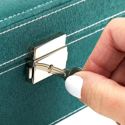 Juvale Velvet Jewelry Box Organizer - 10.5 x 10.5 x 3.5 in, Green - Lockable 2-Tier Travel Jewelry Case & Earring Storage - Removable Tray & Built-In Necklace Organizer - color: Green